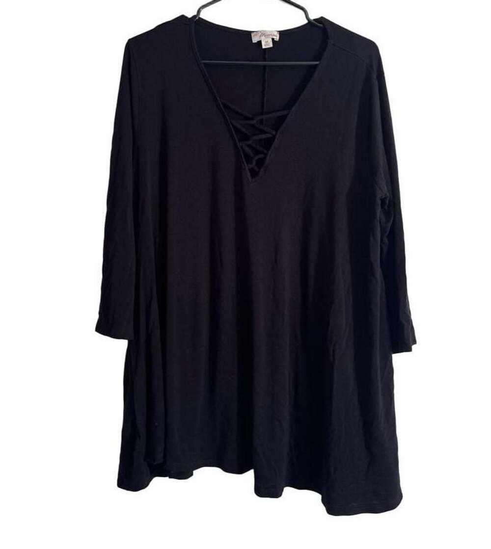 Misia Black Lace Up V-Neck Tunic Top 3X